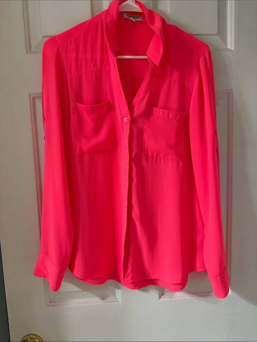 Express Neon Pink Button-Down Pocket Shirt